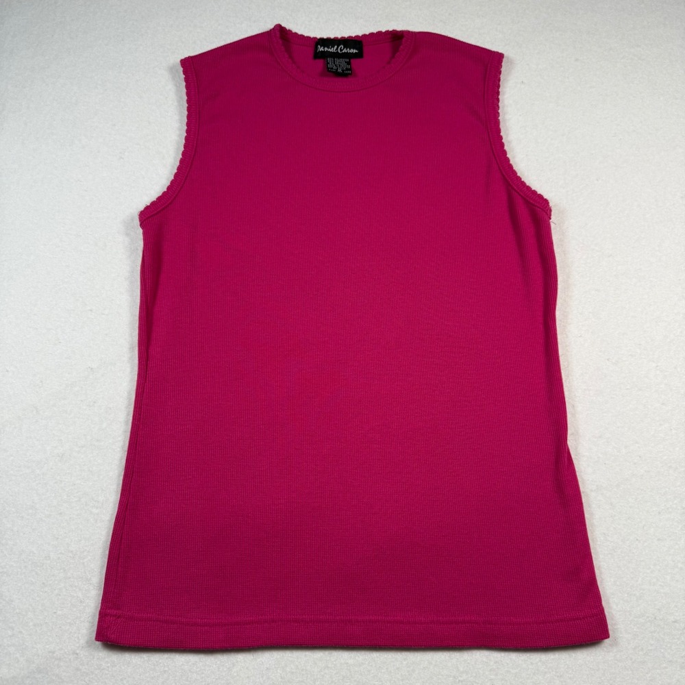 Vintage Pink Ribbed Sleeveless Knit Top Scallop Trim Daniel Caron Womens Medium